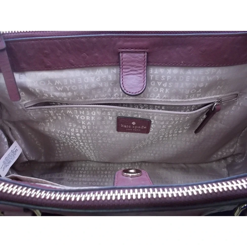 Kate Spade Ostrich Embossed Leather Satchel Burgundy Triple Zip Handbag